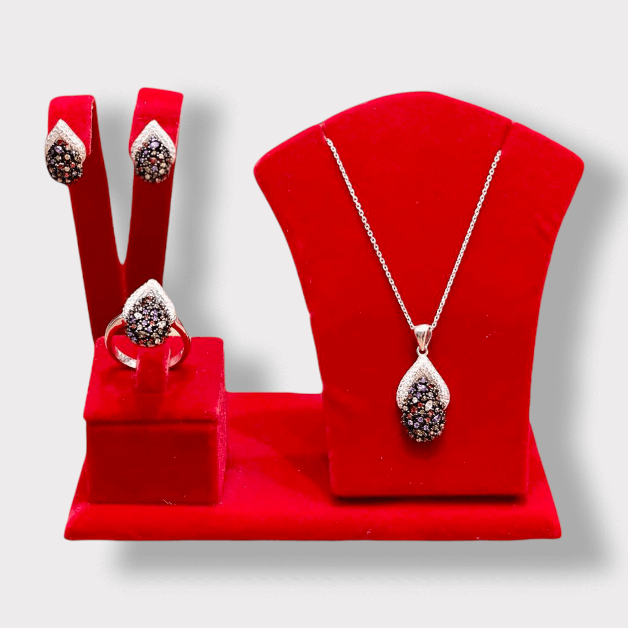 Pretty Silver 3 piece Bridal Jewellery set with Necklace, Earrings, Ring, Contemporary Jewelry Bride - Image 3