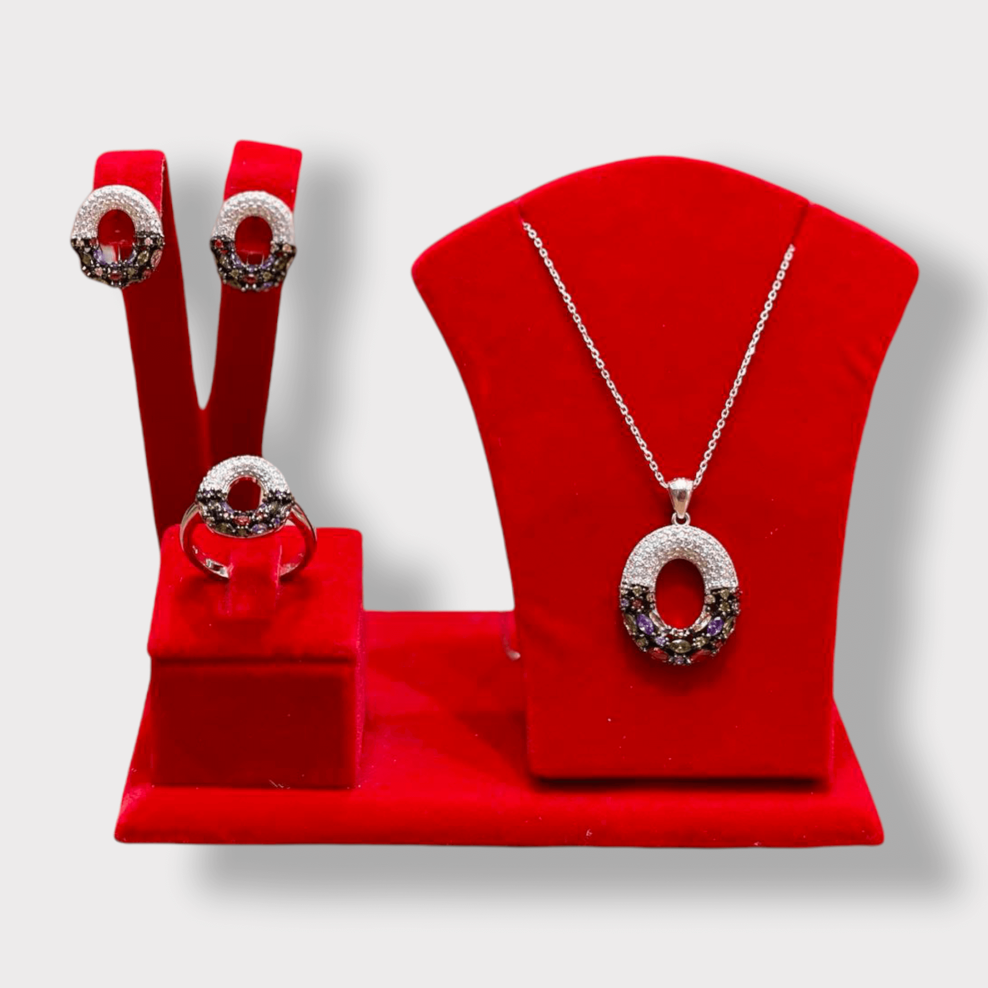 Pretty Silver 3 piece Bridal Jewellery set with Necklace, Earrings, Ring, Contemporary Jewelry Bride - Image 4